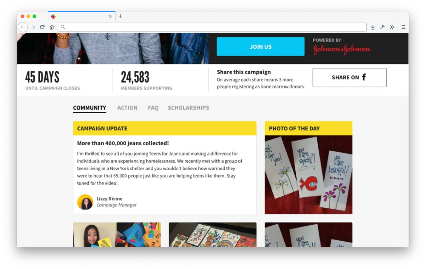 A desktop view of a Phoenix campaign community page